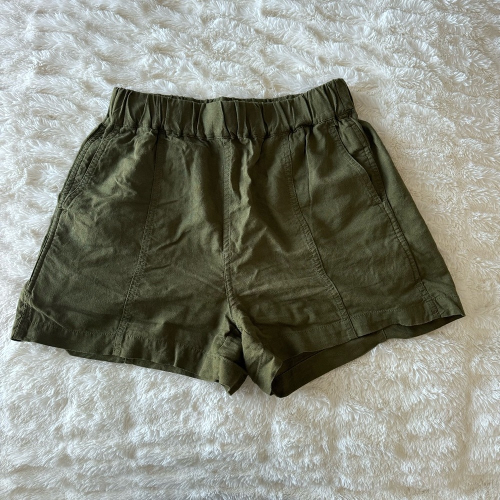 Madewell | Linen-blend shorts, olive green, XS